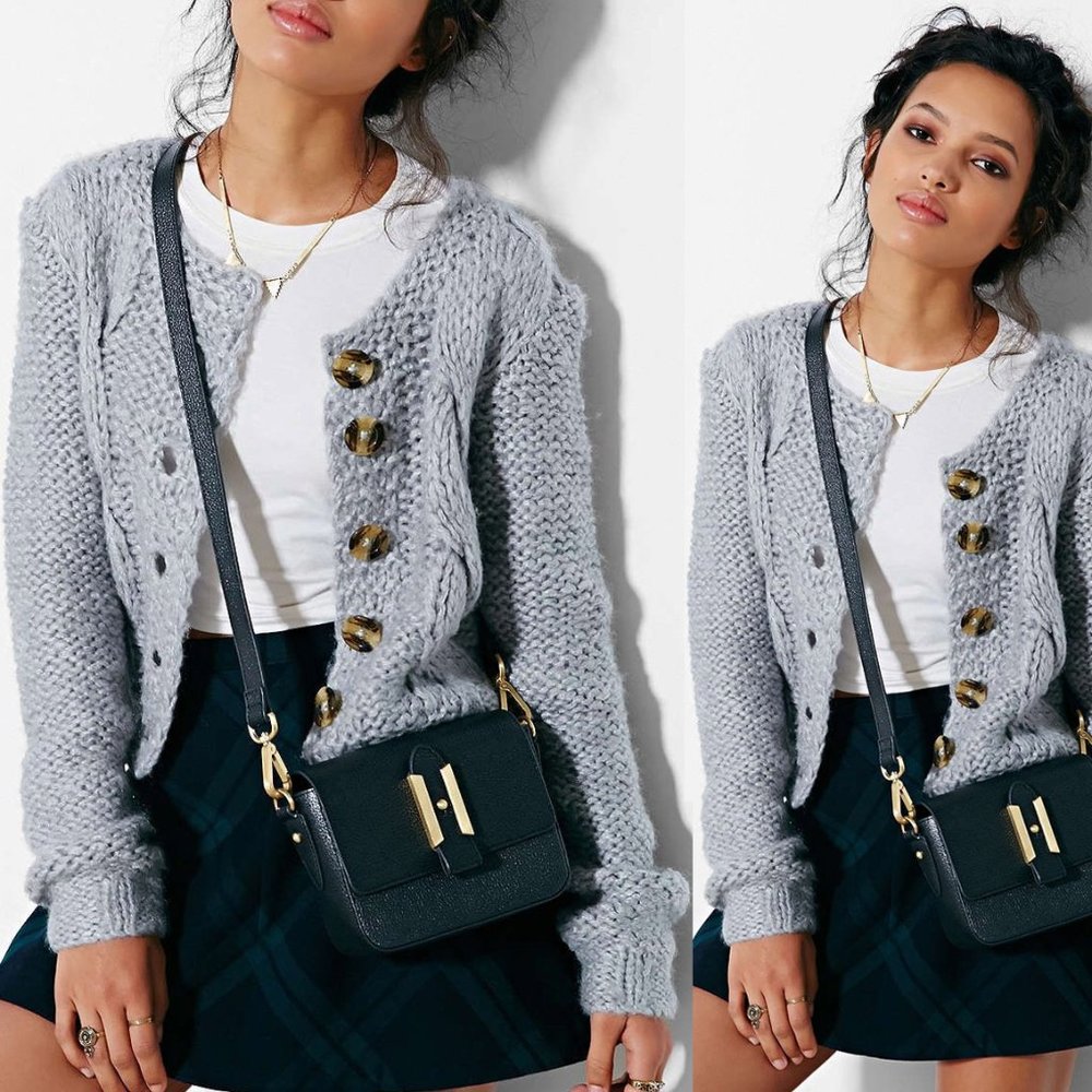 UO Cooperative Crop Chunky Cable Cardigan Sweater